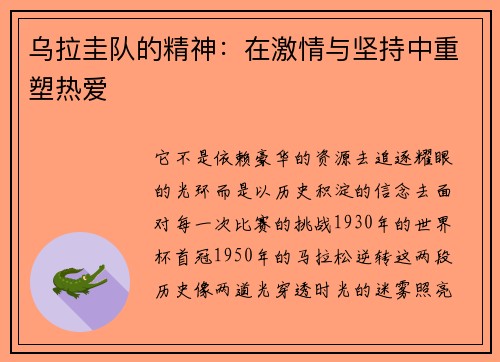 乌拉圭队的精神：在激情与坚持中重塑热爱