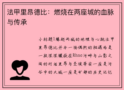 法甲里昂德比：燃烧在两座城的血脉与传承
